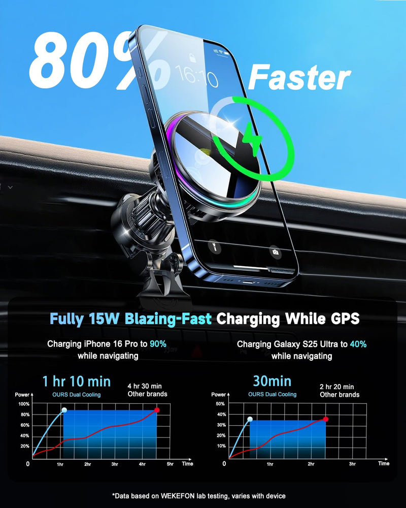 for MagSafe Car Mount Charger TEC Fan Cooling Magnetic Wireless Car Charger | Strong Magnet 15W Fast Charging Air Vent Car Phone Holder Bracket for Your Car for iPhone 17 16 15 14 13 12 Samsung & Android Black 1