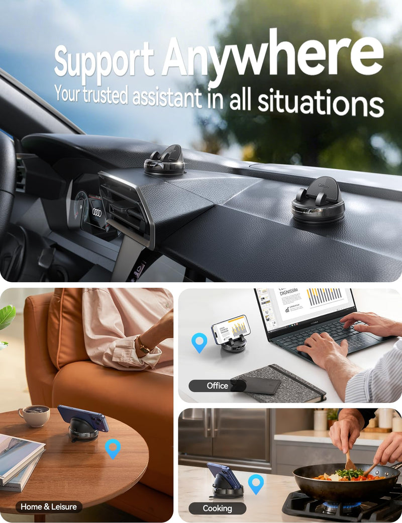 JOYROOM Car Phone Mount, [360° Rotation+Thick Case Friendly] Cell Phone Car Holder with Adjustable Spring Clip, Anti-Slip Silicone Universal Dashboard phone holder for Car for iPhone, Smartphones, GPS Blue