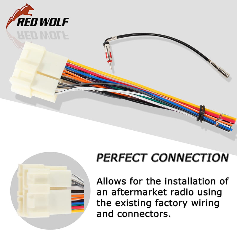 RED WOLF Radio Wiring Harness with Antenna Adapter Plug for 1989-2002 Chevy GMC Buick Cadillac Aftermarket Stereo Install Connector Kit Radio harness+ GM10 antenna adapter