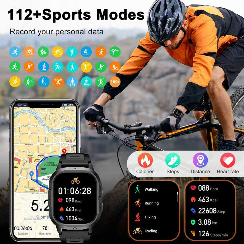 Smart Watch for Men Fitness Tracker: Waterproof Make/Answer Call Military Digital Watches Run Smartwatch Android Phones iPhone Samsung Compatible Heart Rate Monitor Orange Black