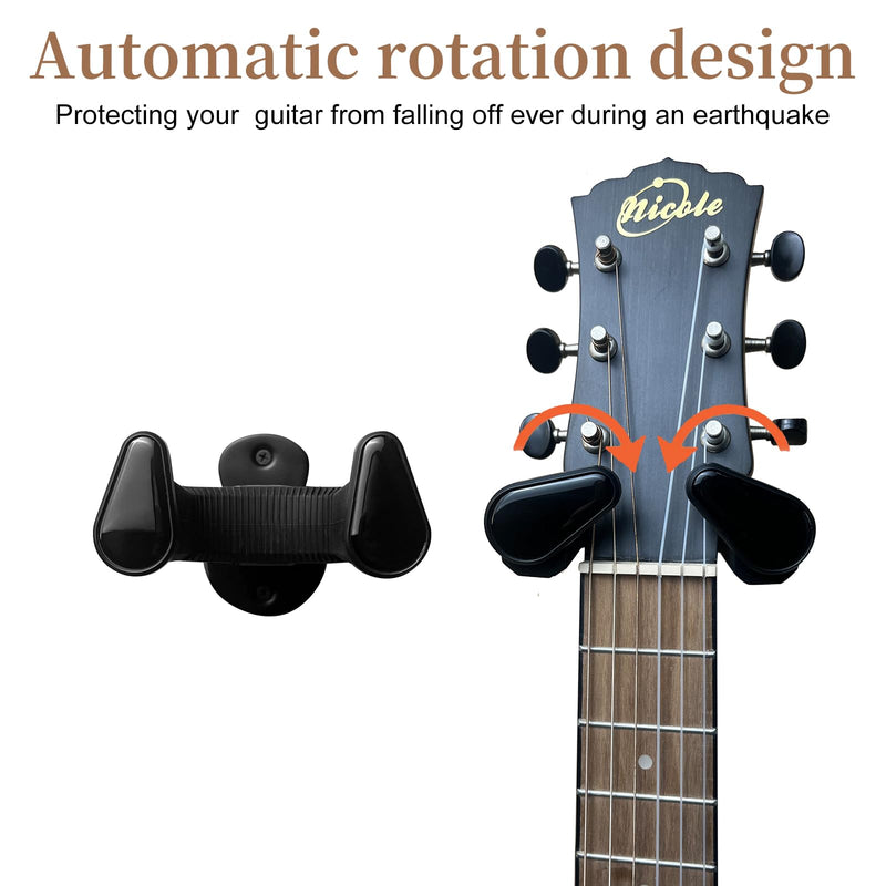 [AUSTRALIA] - Guitar Wall Mount Hanger 2 Pack, Auto Locking Holder Hangers Hook for Acoustic, Electric, Bass, Banjo, Mandolin Stand Wall, Gift for Guitar Player, Guitar Accessories Metal 2 Pack 