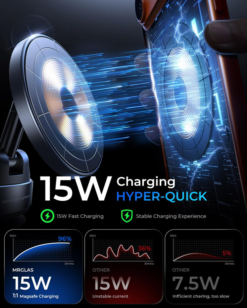 【Upgraded】for iPhone Magsafe Car Mount Charger, 15W Fast Wireless Charge | [109LBS Suction, 2800gf Magnetic Power], Magnetic Wireless Car Charger, Car Phone Holder for iPhone 17/16/15/14/13/12 Pro Max black