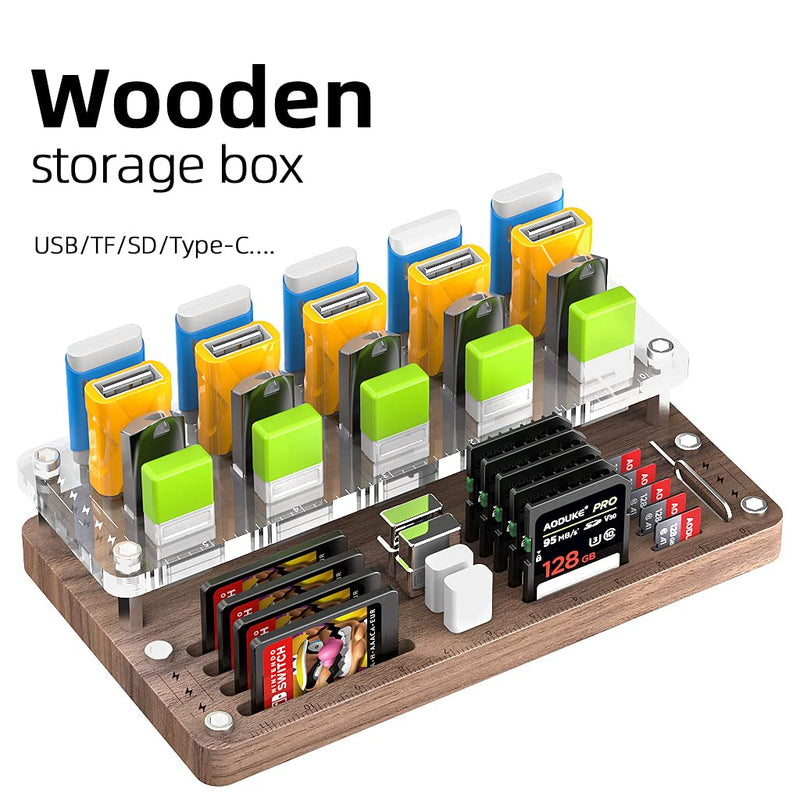 AOJUE Wooden Memory Card Case TF Cards Box and USB Drive / SD Card Holder Desk,Micro SD Card Case,Memory Card Case, Memory Card Carrying Case -AJSNH03MY Upgrade extended style