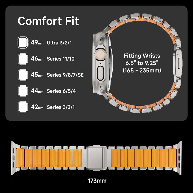 Unfettered Magnetic Titanium Band Compatible with Apple Watch Ultra 3/2/1 49mm Series 11 10 9 8 7 46mm 45mm 44mm 42mm SE 3/2/1, Silicone Dual‑Layer Link for iwatch Men Women Orange-t 49mm/46mm/45mm/44mm/42mm