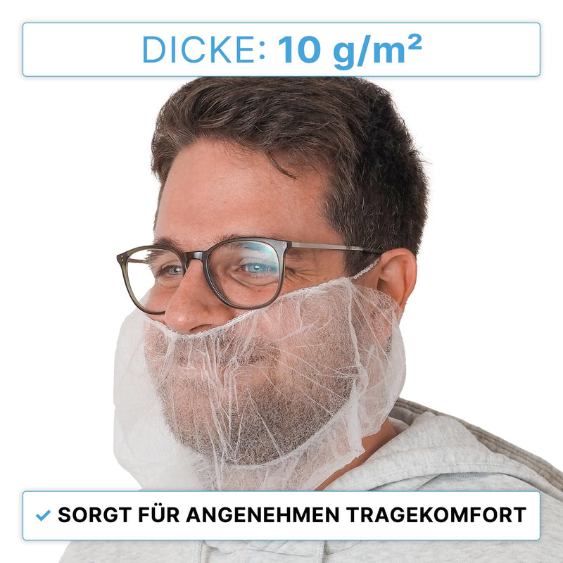 ARNOMED PP Beard Net, Disposable Beard Bandage, White, Beard Hood with Elastic Band, Beard Net 52 cm, Beard Protection 10 g/m², Beard Protection Mask, Food-Grade Beard Protection, Beard Protection, 100