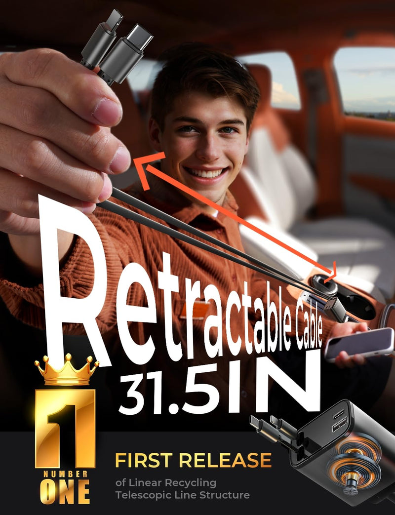 LISEN 4 in 1 Starlight Retractable Car Charger, 75W USB C Cigarette Adapter Fast Charging, Starlight Retractable Car Accessories for Women Mom, for iPhone 17 Pro Max Air 16 15 14 13 12
