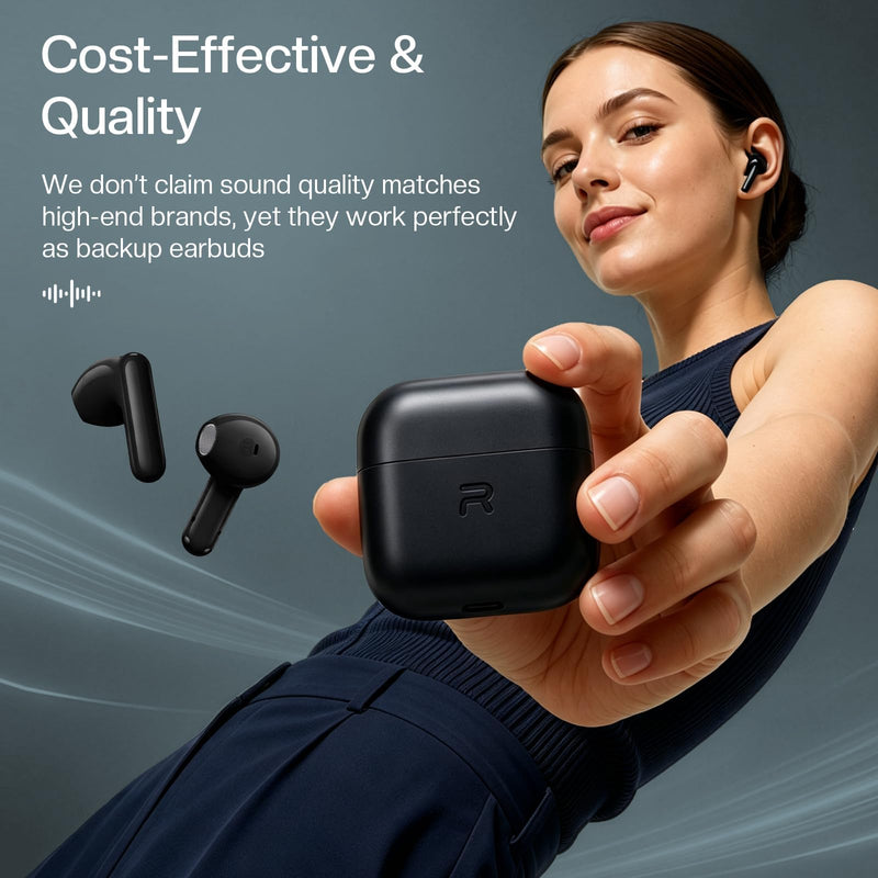 Black Long Battery Life Wireless Earbuds Budget for iPhone Android | Stereo Bass,Semi In Ear Budget Wireless Bluetooth Earbuds Long Battery Life Ear Buds Elegant Cheap Wireless Bluetooth Earbuds Black