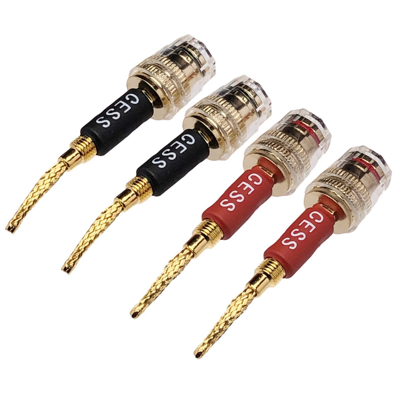 CESS-220 Pin Banana Plug to 4mm Female Banana Jack/Speaker Wire, 4 Pack (Braided-Type to 4mm) Braided-type to 4mm