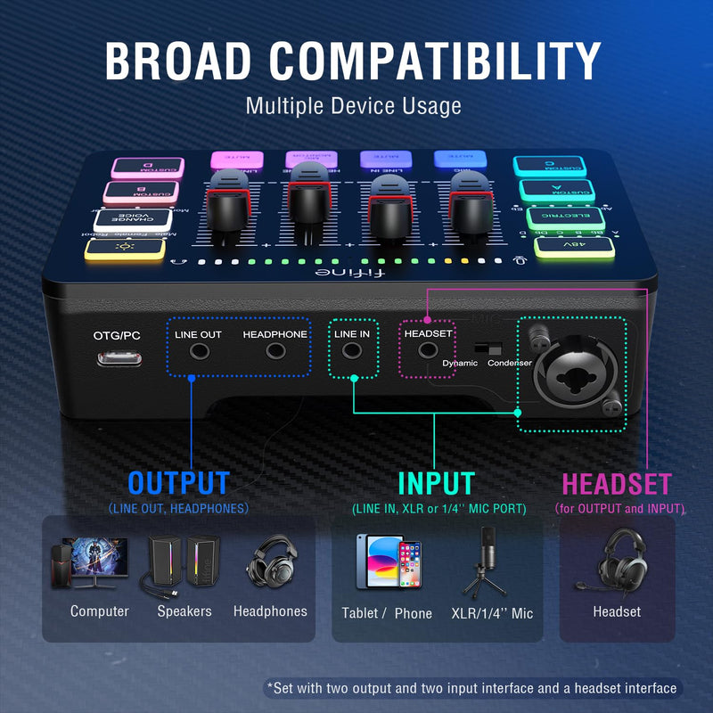 [AUSTRALIA] - FIFINE Gaming Audio Mixer, Streaming RGB PC Mixer with XLR Microphone Interface, Individual Control, Volume Fader, Mute Button, 48V Phantom Power, for Podcast/Recording/Vocal/Game Voice-AmpliGame SC3 Black 