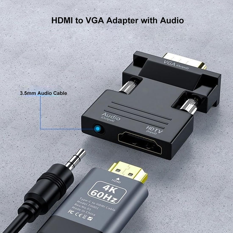 RIIPOO HDMI to VGA Adapter Converter with 1080P Resolution and 3.5mm Audio Output for Computer, Desktop, Laptop, PC, Monitor, Projector, HDTV, Chromebook, Raspberry Pi, Roku, Xbox and More