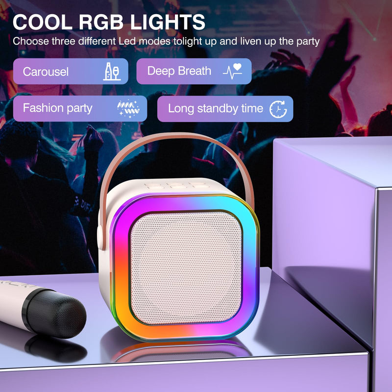 Mini Karaoke Machine for Kids Adults, Portable Bluetooth Karaoke Speaker with 2 Wireless Mics and LED Color Lights, Home Birthday Party for Girls/Boys Ages 3, 4, 5, 6, 7, 8, 9, 10,11, 12+ Year Old