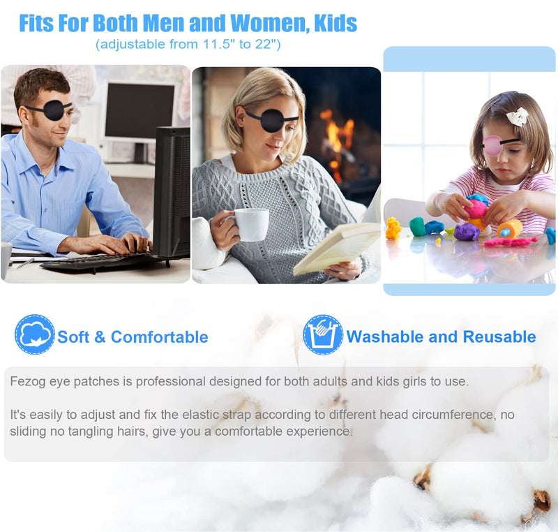 2PCS Eye Patches for Adults Kids, Medical Eye Patch Adjustable Eyepatch for Right/Left Eye, Amblyopia Lazy Patches Black+black