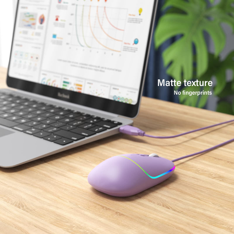 Wired Mouse, USB Computer Mouse Backlit Ultra Silent Wired Mouse with 6400 DPI, Ergonomic LED Corded Mouse for PC, Laptop, Desktop, MacBook, Windows (Purple) Purple