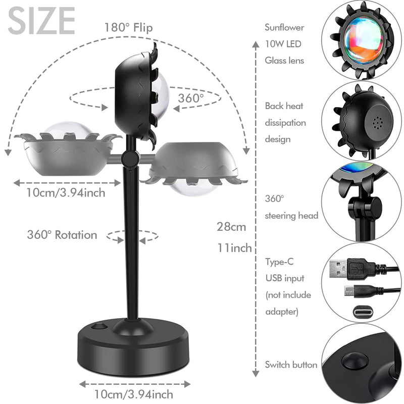 YouOKLight Sunset Lamp Projector, Sunset Projector Light LED 16 Colors Brightness Adjustable Projection Night Light with Remote Control USB Charging for Photography Party Home Living Room Bedroom Rgb, Remote Control, Sunflower