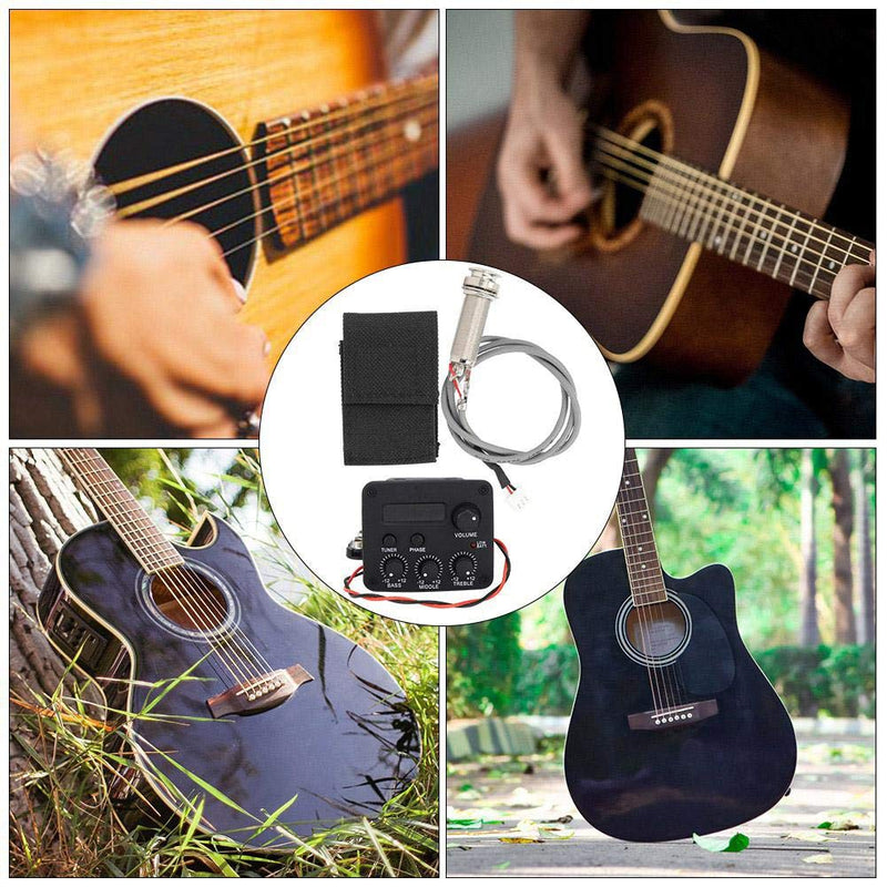 3 Band EQ Pre-Amp Equalizer Pickup,Guitar EQ Equalizer Piezo Pickup System with LCD Screen Display for Guitar Accessory