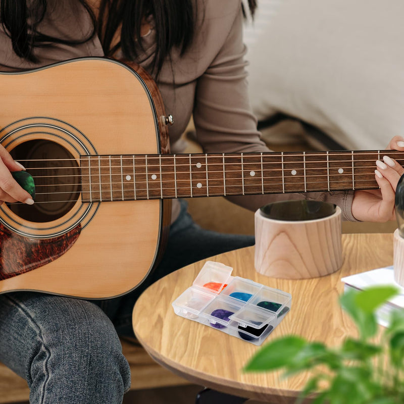 Guitar Pick Case, Clear 6-Grid Guitar Pick Holder Guitar Pick Storage Box 60 Capacity Guitar Pick Display Case for Guitar Players Lovers, Only Storage Box