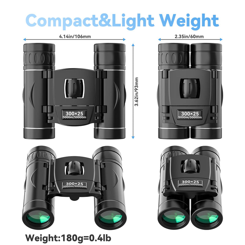 300x25 Binoculars for Adults and Kids, High Powered Mini Pocket Binoculars with Phone Adapter, Waterproof Compact Binoculars for Bird Watching, Hunting, Concert, Theater, Opera, Traveling, Sightseeing Black