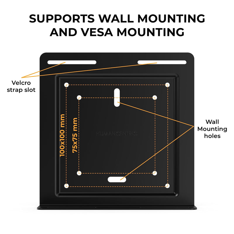 HumanCentric Universal Wall & VESA Mount, Adjustable Strap | For Small computers, UPS Units, Cable Boxes, Modems & Other Electronic Devices, Mounts on Wall or Back of Computer Monitor