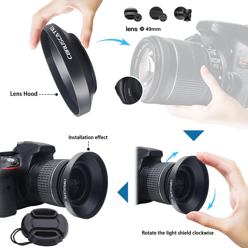 [AUSTRALIA] - 49mm Universal Metal Lens Hood,Wide Angle Lens Hood Compatible All 49mm Brands Camera Lens(and Easy to Install and Remove) 1pcs 49 mm Lens Cap 