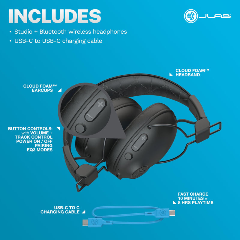 JLab Studio Pro+ Bluetooth Wireless Over-Ear Headphones, Black