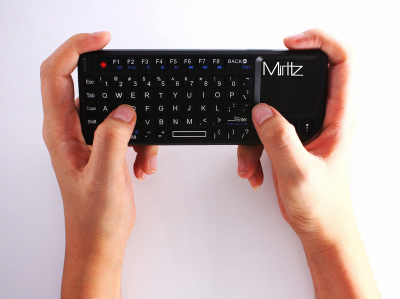 Miritz 2.4G Wireless Mini Keyboard and Mouse Touchpad Remote Control with Laser Pointer ,for Windows/Android/Google/Smart TV/HTPC/IPTV/Mac OS/Linux Black