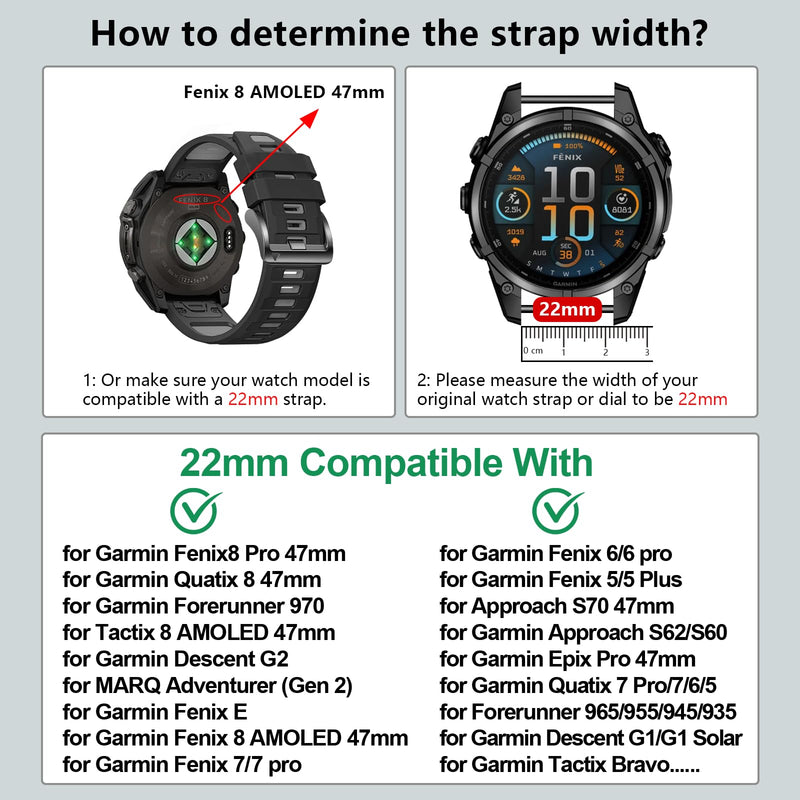 22mm Watchband Compatible With Garmin Fenix 8 Pro tactix 8 47mm/Fenix E/Fenix 7 Pro/7/Fenix 6 Pro/6/5 Plus/5,Silicone QuickFit Strap for Descent G2/G1 Solar/Forerunner 970/965/955/945/935 7Pack1