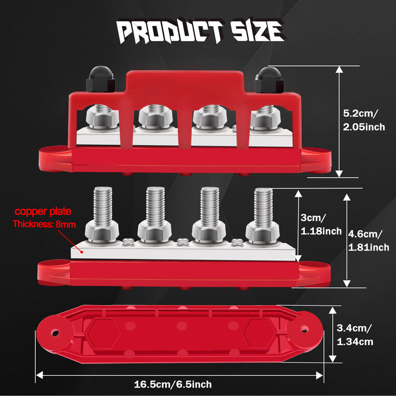 400A Bus Bar 12V Marine 5/16" Power Distribution Block Automotive Busbar Terminal Block,Battery Buss Bar (Pair, Red & Black) 4 x 5/16" Post 3 x #8 Screws Terminals 400A 4x3/8"+3 #8