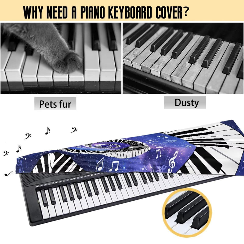 Piano Keyboard Cover Galaxy Music Notes Print Piano Keyboard Dust Cover for 54-88 Keys Electric Digital Piano Cover Cloth Full Cover Keyboard Protector Accessorie Large