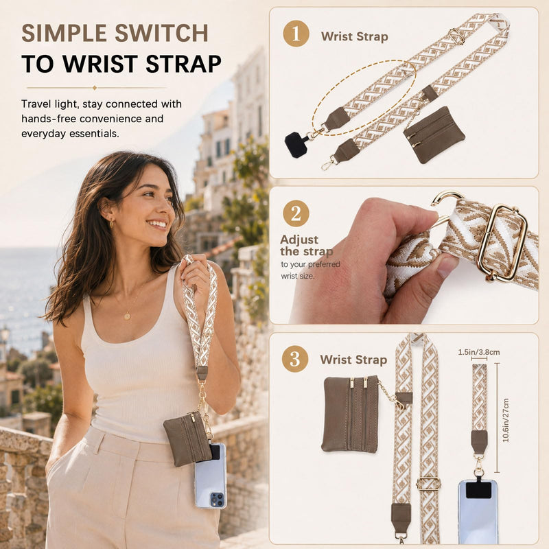 Rosmas Phone Lanyard Crossbody with Wallet, Adjustable Cell Phone Strap, Detachable Wrist Strap for Travel Use Printed-b