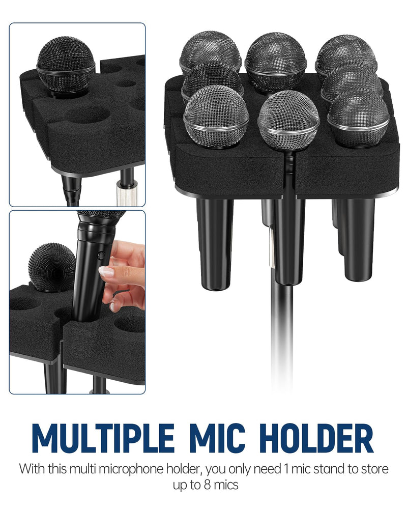 Multi Microphone Holder[Thickened aluminum/Customized] for Mic Stand holds up to 8 mics Multiple Mic Holder for Organizer & Display for and Wireless Mics Mounts to 5/8"-27 or 3/8"-16 Threaded Stands