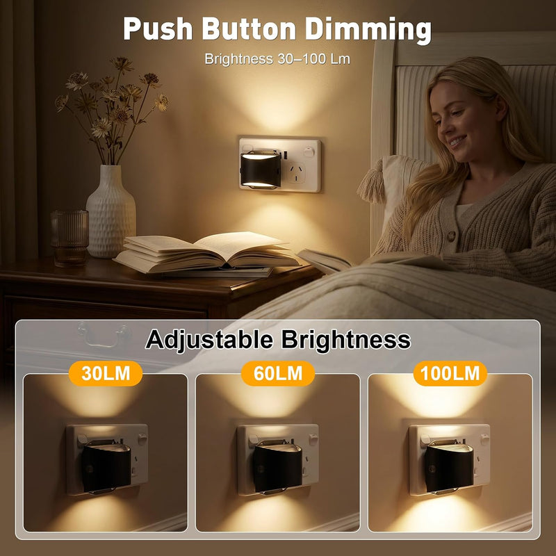 DORESshop LED Night Light[4 Pack], Night Lights Plug into Wall, 3 Mode Plug in Night Light with Motion Sensor, Dusk to Dawn Sensor, Nightlights for Adults, Bedroom, Bathroom, Hallway, Amber Black 4