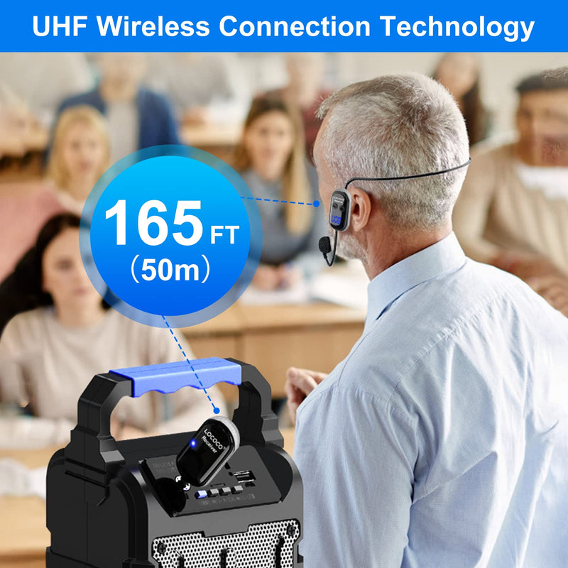 UHF Wireless Headset Microphone System: Mic Headset - LED Digital Display, Head Handheld Mic 2 in 1, Working Time 6H, 165 ft Range Mics for Voice Amplifier, Tour Guide, Teaching, Fitness, PA System Black1