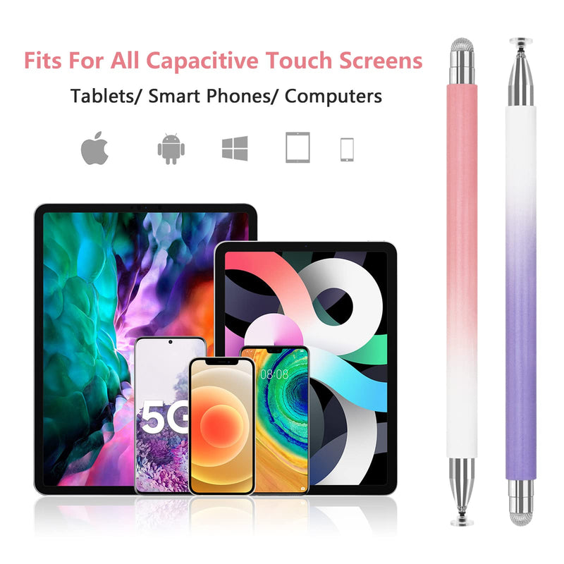 Stylus Pen for iPad (2 Pcs), Universal Touch Screens Stylus Pens High Sensitivity Disc & Fiber Tip Pencils Compatible with Apple/iPhone/iPad/Android/Tablets and All Capacitive Touch Screens Dream Pink/Dream Purple