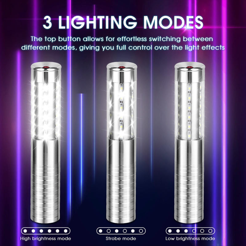 LED Strobe Baton Lights 2 Pieces Bottle Service Light Reusable Handheld Champagne Bottle Lights for Bar Club Birthday Weddings Parties, Silver