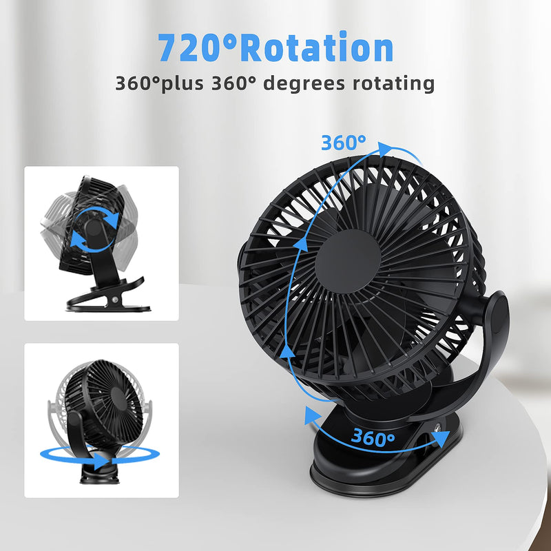 [AUSTRALIA] - ATEngeus USB Fan, Rechargeable Portable Fan, Clip on Fan, Battery Operated Fan, 3 Speeds, 5000mAh USB Desk Fan, 720°Rotation, Sturdy Clamp for home, Camping, Treadmill and car TF-28D 