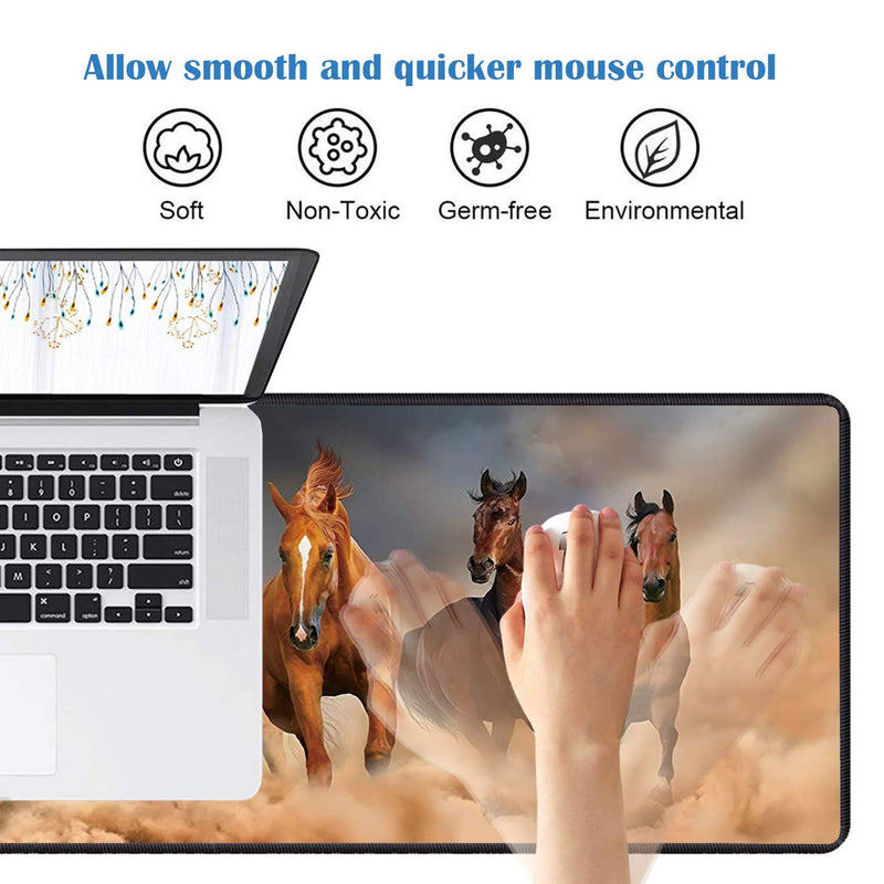 Desk Pad Mat Gaming Mouse Pads with Coasters, Office Desk Mat 31.5" ×11.8" Large Gaming Mouse Pad Durable Extended Computer Mouse Pad with Non-Slip Rubber Base for Office & Home (Galloping Horse) Galloping Horse