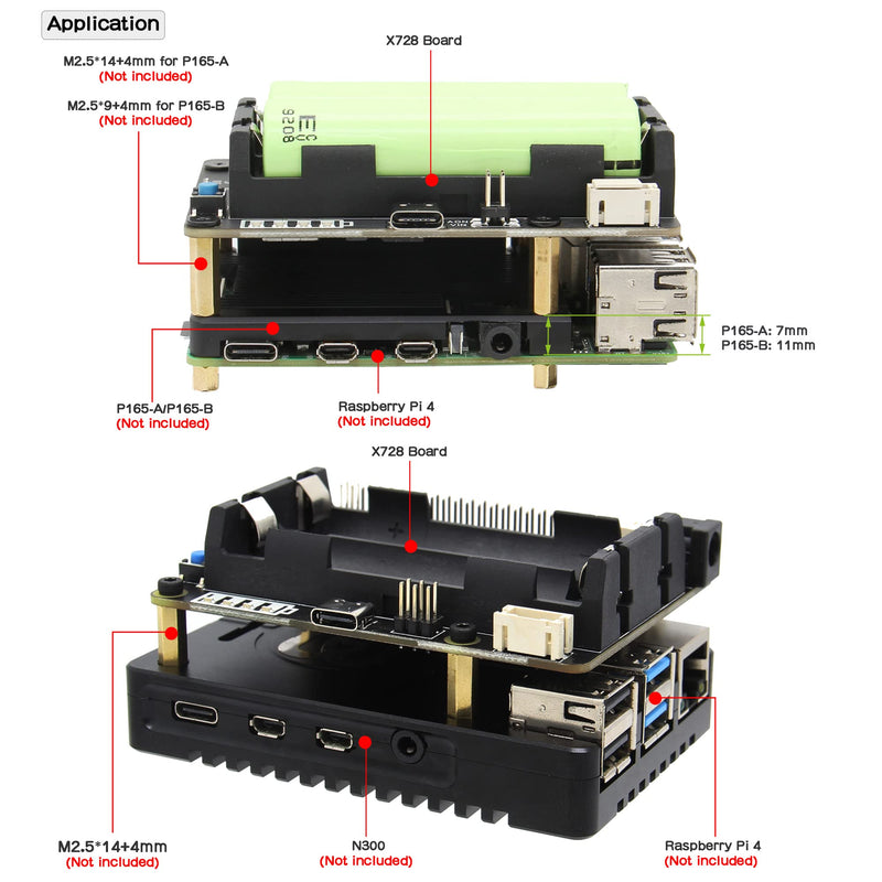 Geekworm Raspberry Pi UPS, X728 V2.1 (Max 5.1V 6A) 18650 UPS & Power Management Board with AC Power Loss Detection, Auto On & Safe Shutdown Function for Raspberry Pi 4B/3B+/3B