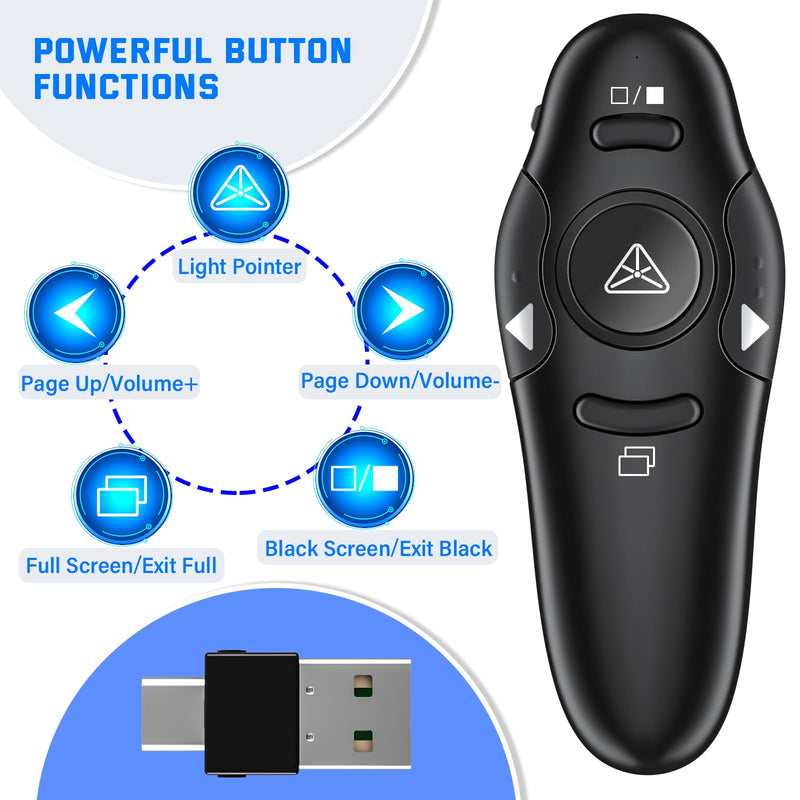 [AUSTRALIA] - 2-in-1 USB Type C Presentation Clicker Wireless Presenter Remote Clicker for PowerPoint Presentations with Laser Pointer, RF 2.4GHz USB C PowerPoint Clicker Slide Advancer for Computer/Mac/Laptop 