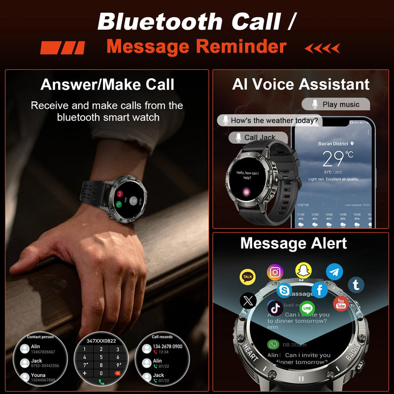 Smart Watch for Men Fitness Tracker: Bluetooth Waterproof Make Answer Call Digital Mens Watches Running Step Pedometer Smartwatch for Android Phones iPhone Samsung Compatible Sleep Heart Rate Monitor Black