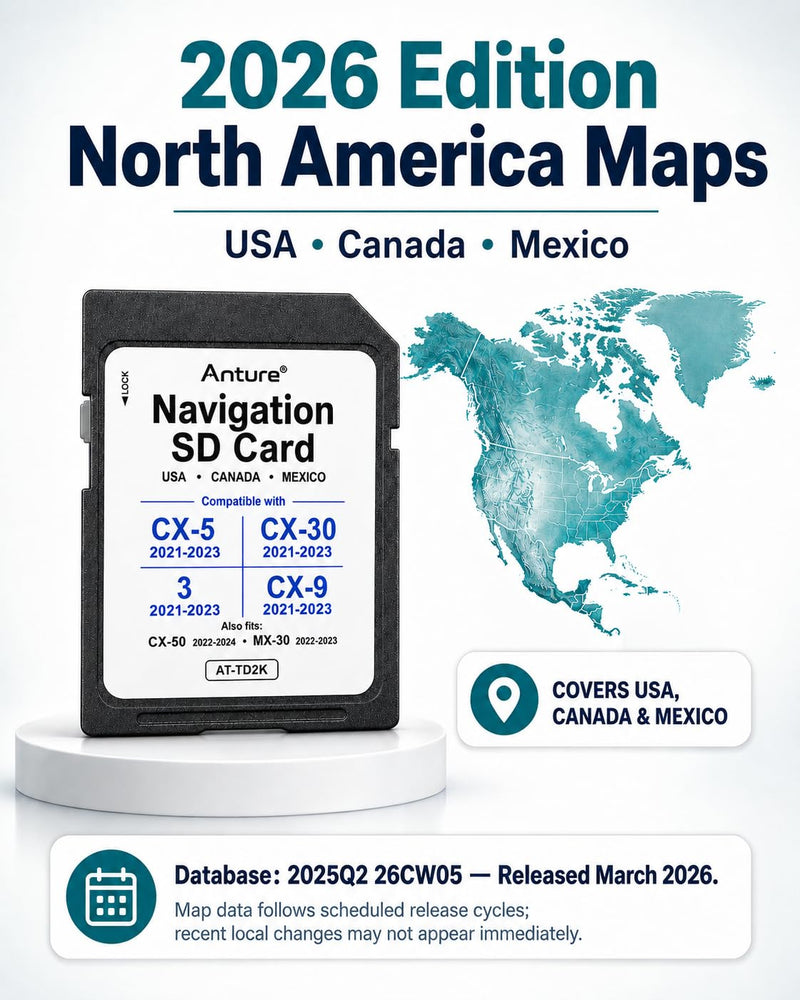Anture Navigation SD Card for CX-5 2021-2023, 2026 Map Edition | CX-30 CX-9 2021-2023, 3 Sedan 2021-2023, CX-50 2022-2024 MX-30 2022-2023, USA CAN MEX Coverage, HUD Speed Limit Support