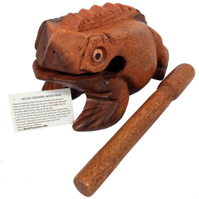 Deluxe Extra-Large 8" Wood Frog Guiro Rasp - Percussion Musical Instrument Tone Block - Wooden Frog Instrument with Stick, Frog Noise Maker by World Percussion USA 8" Deluxe Extra Large