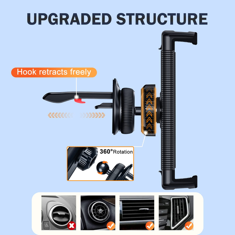 Z Fold 6 Car Mount Accessories, Secure Clamp, B Vent Clip | Car Phone Holder for Z Fold 7 6 5 Pixel Pro Fold iPhone iPad, 360° Rotatable, Grip Firmly, Case Friendly, Broad Compatible