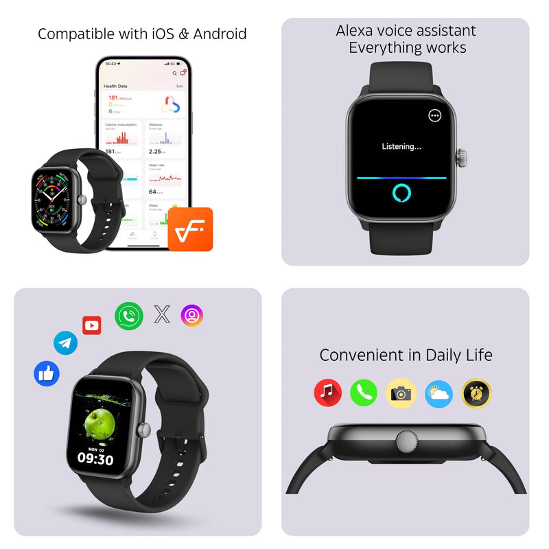 Smart Watch – Watches for Women & Men, Fitness trackers, Heart Rate Monitor, Blood Pressure, Waterproof, Smartwatch, Compatible Android & iPhone Phones, Smartwatches Black