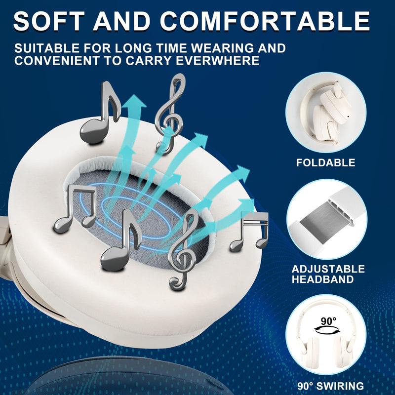 Active Noise Cancelling Headphones: Hybrid Bluetooth Headphones Over Ear with HiFi Audio - Wireless Headset 60H Playtime for Android Bluetooth Devices (White) White
