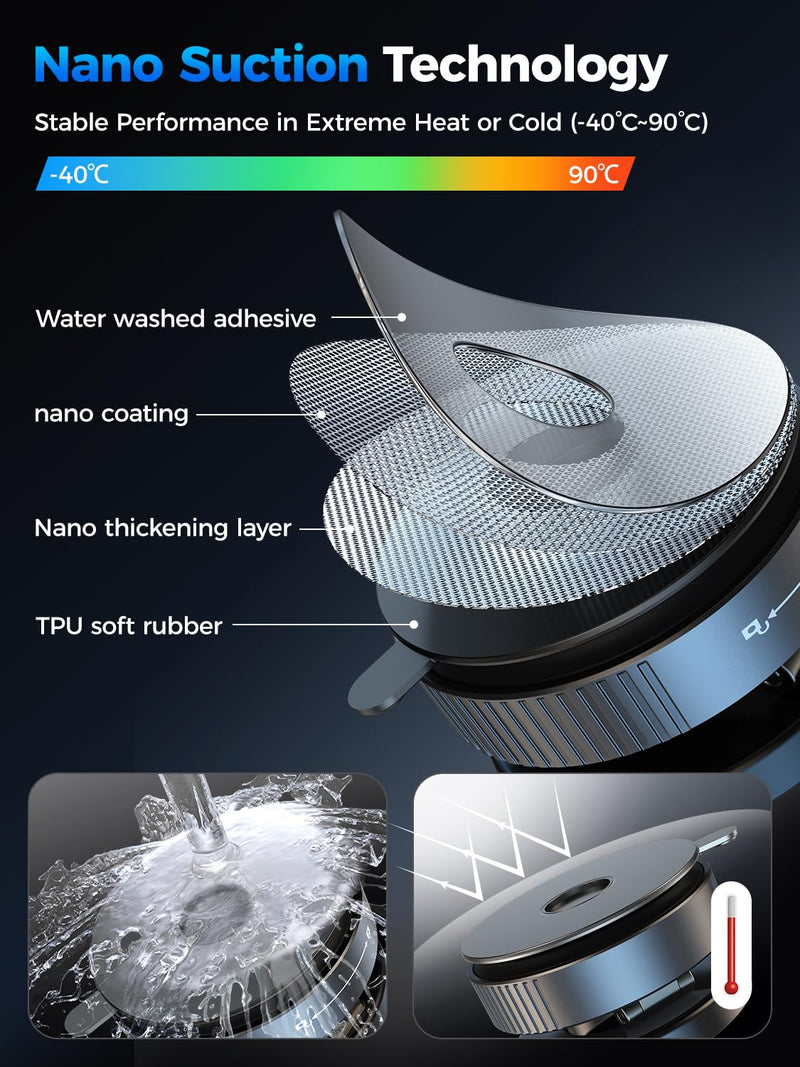 Magnetic Car Phone Holder for Magsafe, Nano Gel 360°Adjustable Vacuum Phone Holders for Your Car,[108+LBS Suction & 2800gf Magnetic] Car Phone Mount for iPhone 17/16/15/14/13/12 Series & Android 90