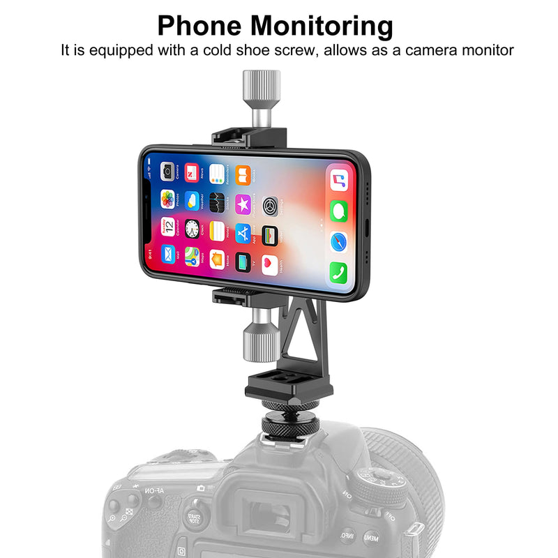 Peastrex Metal Phone Tripod Mount Extra Deep Clamp with Arca Port Cold Shoe 360°Ball Head Cellphone Tripod Adapter for iPhone Galaxy Smartphone Stand Holder for Vlogging Video Camera Monitor