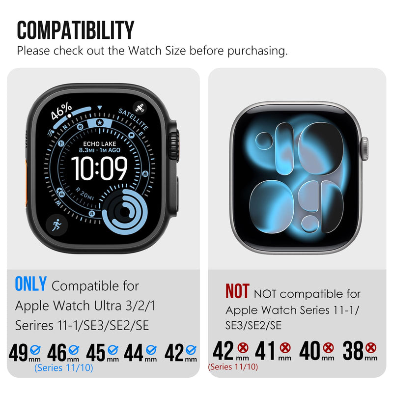 KADES Grade 2 Titanium Silicone Magnetic Band for Apple Watch Ultra 3 2 1 | Secure Clasp, Lightweight, Adjuatable, Dual-Layer Link, for Apple Watch 49mm Series 4-11 SE 46mm/45mm/44mm for Men Black-White (Glow in Dark Blue) 49/46/45/44/42mm(Series 3 2 1)