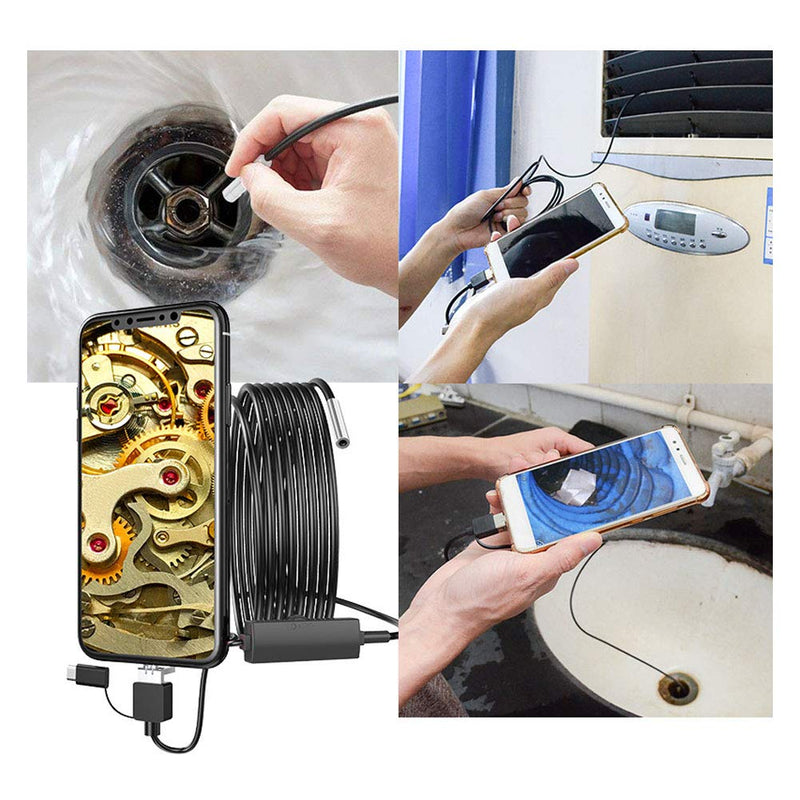 BOROCO 720p HD Endoscope Camera with Light, Waterproof Endoscope Camera Type-C USB Mobile Phone, Lens High Definition for Smartphone Tablet Device (5 m Snake Cable)