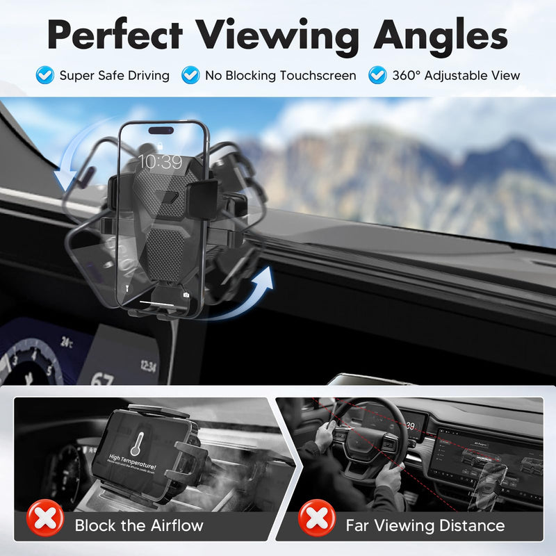 FIILINES Phone Holder for Toyota Land Cruiser 2024-2025 (Fit 12.3" Touch Screen), Phone Mount with Dash Organizer for Land Cruiser Accessories, 360 Degree Rotation Dash Mount Cell-Phone Holder For Cruiser Prado LC250 2024-2025