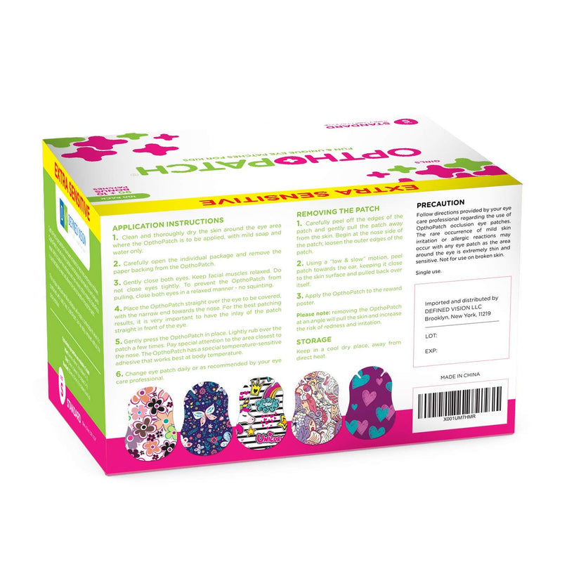 Opthopatch Kids Eye Patches - Fun Girls Design [Series II] - 90 + 10 Bonus Latex Free Hypoallergenic Cotton Adhesive Bandages for Amblyopia and Cross Eye - 3 Reward Chart Posters by Defined Vision